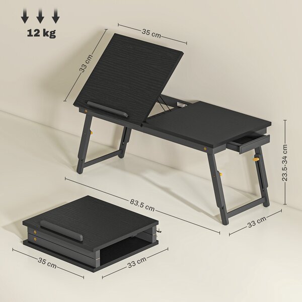 HOMCOM Supporto Monitor Inclinabile e Regolabile con Cassetto Laterale, in Legno, 83.5x33x23.5-34 cm, Nero | Aosom Italy
