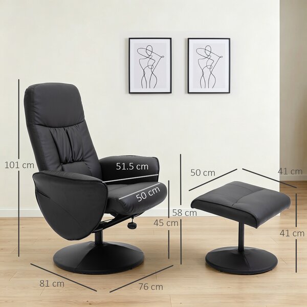 HOMCOM Poltrona Relax Girevole a 360° in Metallo e Finta Pelle, con Poggiapiedi, Schienale Regolabile, Nero | Aosom Italy