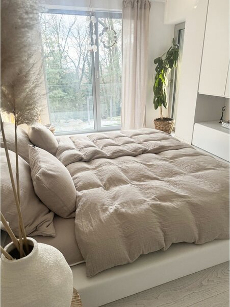 Set copripiumino e federa beige in mussola per letto singolo 135x200 cm Plain Muslin – Butter Kings