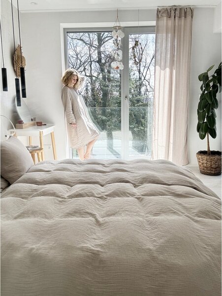 Set copripiumino e federa beige in mussola per letto singolo 135x200 cm Plain Muslin – Butter Kings
