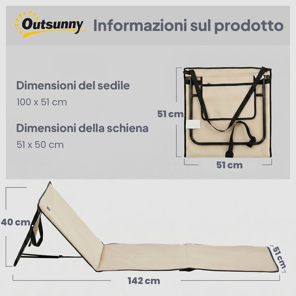 Outsunny Set 2 Sdraio da Spiaggia Pieghevoli e Regolabili con Tasca, in Acciaio e Poliestere, 142x51x40 cm, Beige | Aosom Italy