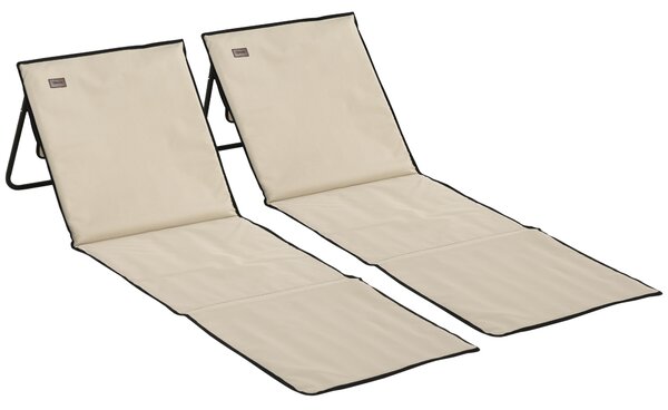 Outsunny Set 2 Sdraio da Spiaggia Pieghevoli e Regolabili con Tasca, in Acciaio e Poliestere, 142x51x40 cm, Beige | Aosom Italy