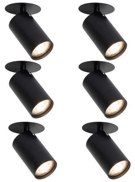 Set di 6 faretti da incasso moderni neri GU10 50mm - Chels