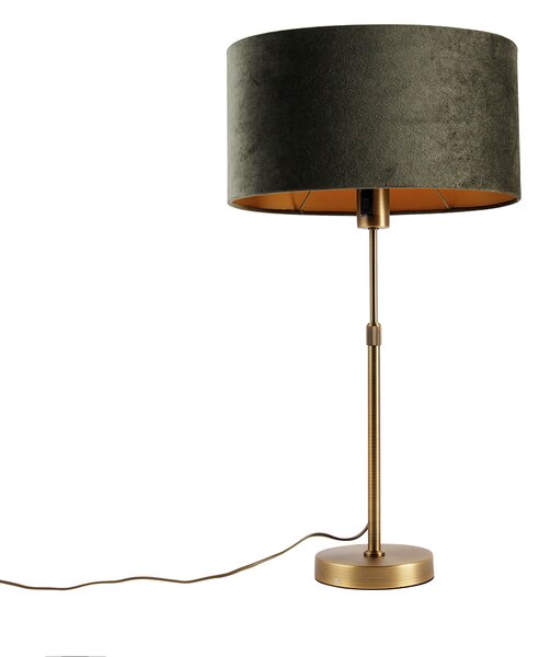Lampada da tavolo bronzo con paralume ovale in velluto verde 35cm - Parte