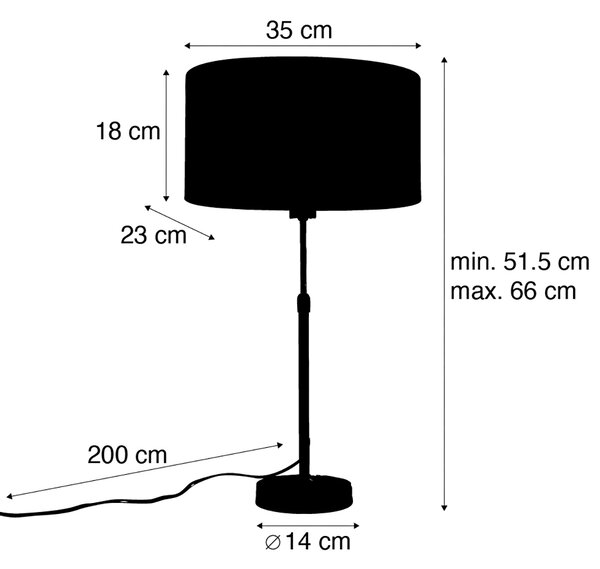 Lampada da tavolo bronzo con paralume ovale in velluto motivo a foglie 35cm - Parte