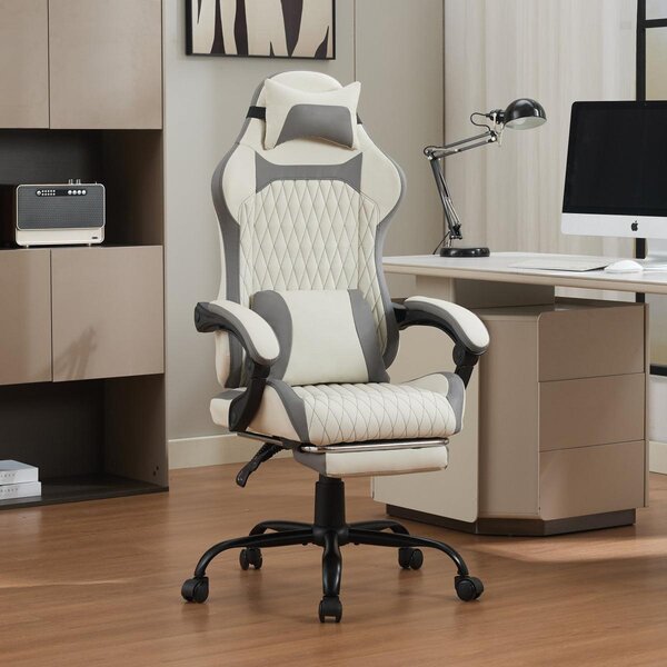 Sedia da gaming ergonomica con supporto lombare, poggiatesta e poggiapiedi, ideale per l'ufficio e l'uso domestico, colore bianco