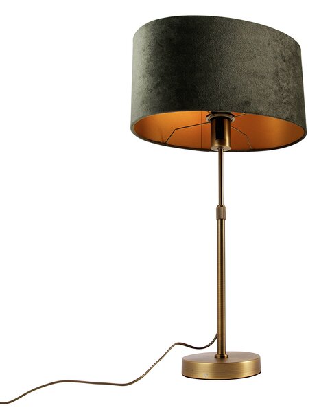 Lampada da tavolo bronzo con paralume ovale in velluto verde 35cm - Parte