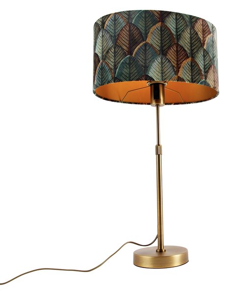Lampada da tavolo bronzo con paralume ovale in velluto motivo a foglie 35cm - Parte