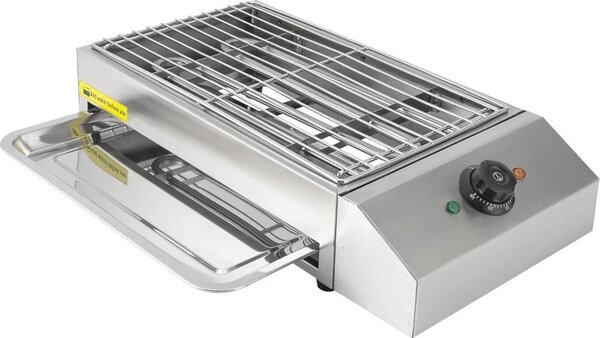 Griglia elettrica, potenza di 2,6 kW, superficie antiaderente, termostato regolabile, realizzata in acciaio inossidabile, adatta per 5-10 persone