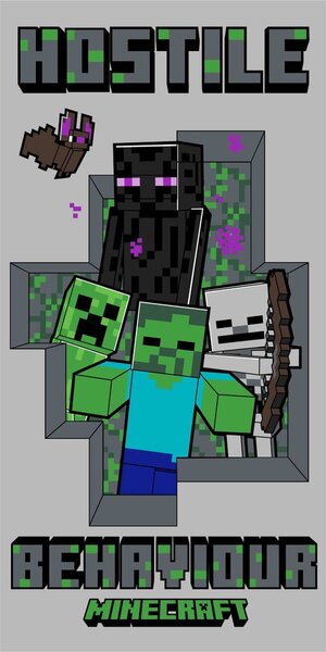 Asciugamano per bambini grigio in cotone 70x140 cm Minecraft Hostile Behaviour – Jerry Fabrics
