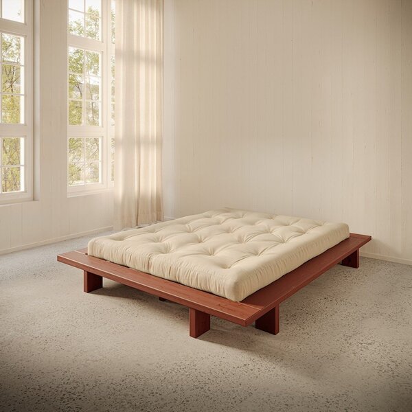 Letto matrimoniale color terracotta in pino massiccio senza testiera con rete inclusa 140x200 cm Japan – Karup Design