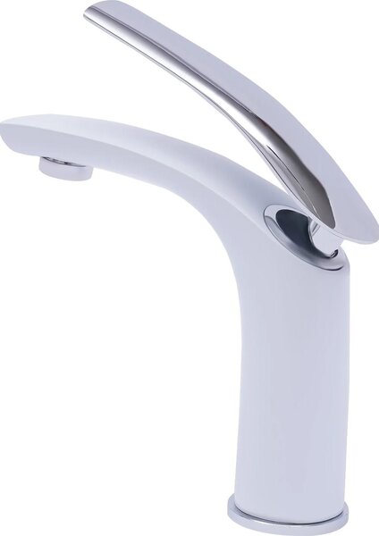 Miscelatore per lavabo, struttura in ottone, design monocomando ergonomico, BIANCO