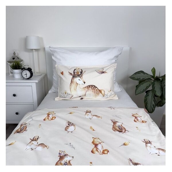 Set copripiumino e federa da bambini beige in cotone per culla 100x135 cm Animals "Woodland" – Jerry Fabrics