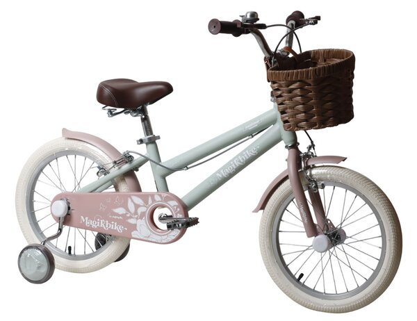Bicicletta per Bambine Antonella 16 Pollici con Stabilizzatori e Cestino Verde e Rosa Verde e Rosa