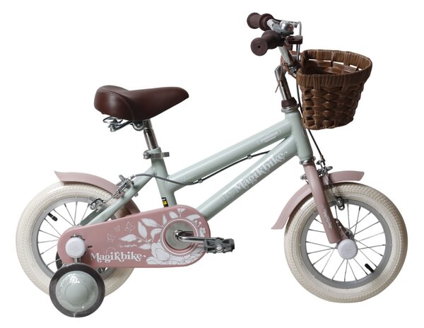 Bicicletta per Bambine Antonella 12 Pollici con Stabilizzatori e Cestino Verde e Rosa Verde e Rosa