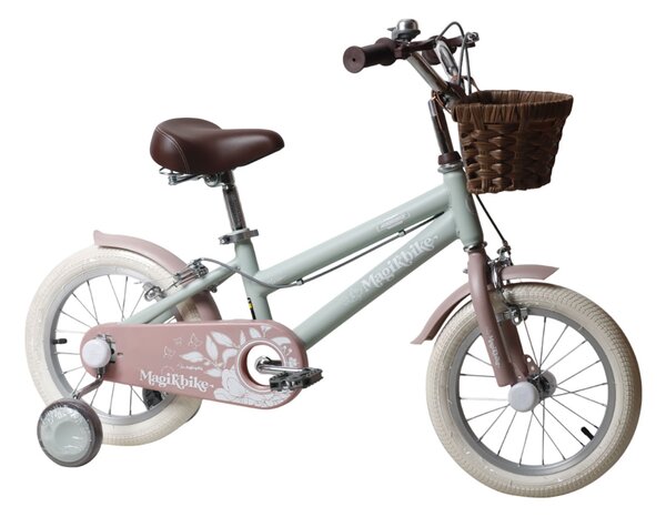 Bicicletta per Bambine Antonella 14 Pollici con Stabilizzatori e Cestino Verde e Rosa Verde e Rosa