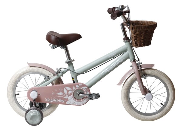 Bicicletta per Bambine Antonella 14 Pollici con Stabilizzatori e Cestino Verde e Rosa Verde e Rosa
