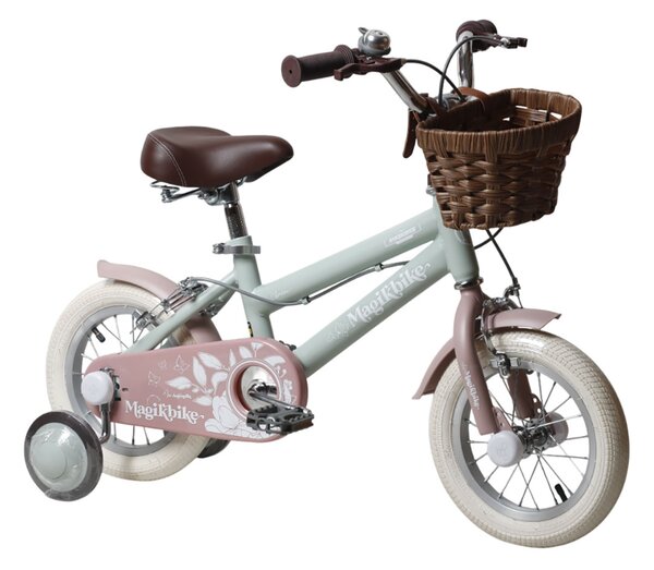 Bicicletta per Bambine Antonella 12 Pollici con Stabilizzatori e Cestino Verde e Rosa Verde e Rosa