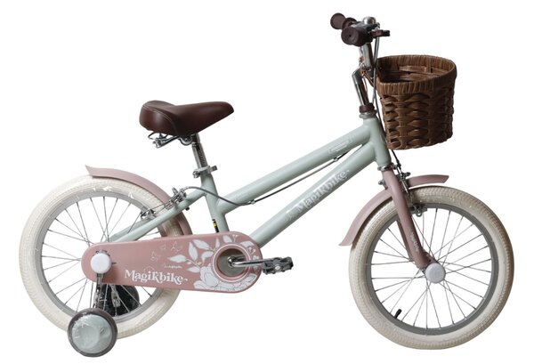 Bicicletta per Bambine Antonella 16 Pollici con Stabilizzatori e Cestino Verde e Rosa Verde e Rosa