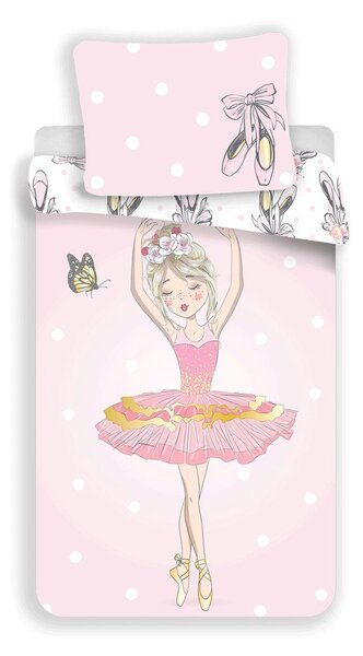 Set copripiumino e federa da bambini rosa in cotone per letto singolo 140x200 cm Ballerina – Jerry Fabrics