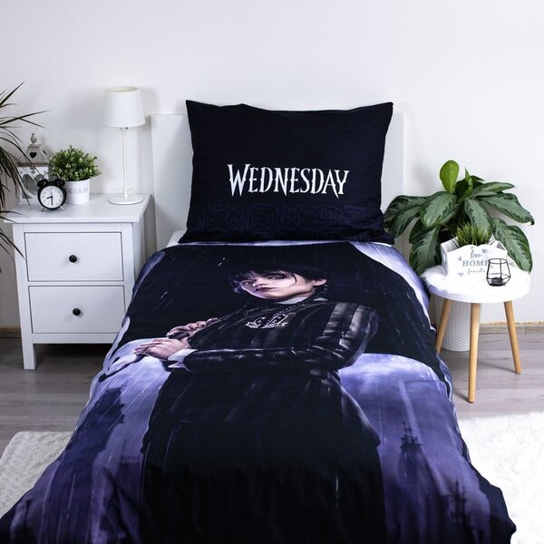 Set copripiumino e federa da bambini blu scuro in cotone per letto singolo 140x200 cm Wednesday "Rain" – Jerry Fabrics