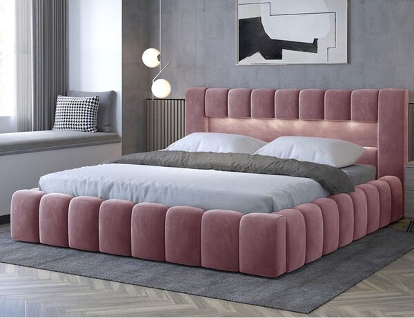 Letto matrimoniale imbottito rosa con contenitore con rete inclusa 180x200 cm Lamica – ELTAP