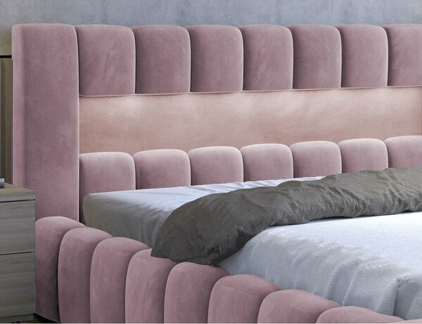 Letto matrimoniale imbottito rosa con contenitore con rete inclusa 180x200 cm Lamica – ELTAP