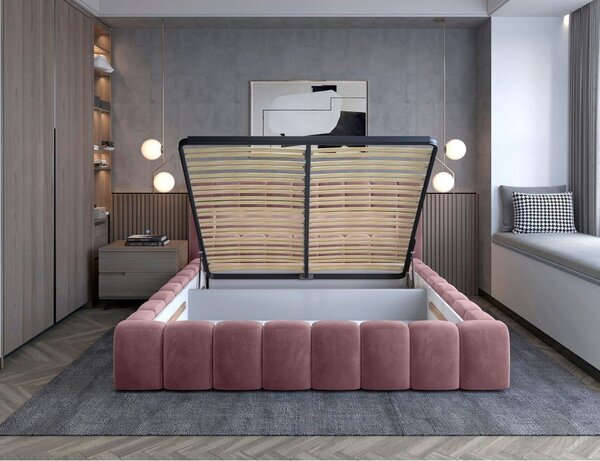 Letto matrimoniale imbottito rosa con contenitore con rete inclusa 180x200 cm Lamica – ELTAP