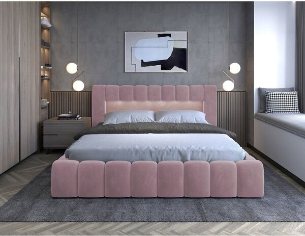 Letto matrimoniale imbottito rosa con contenitore con rete inclusa 180x200 cm Lamica – ELTAP
