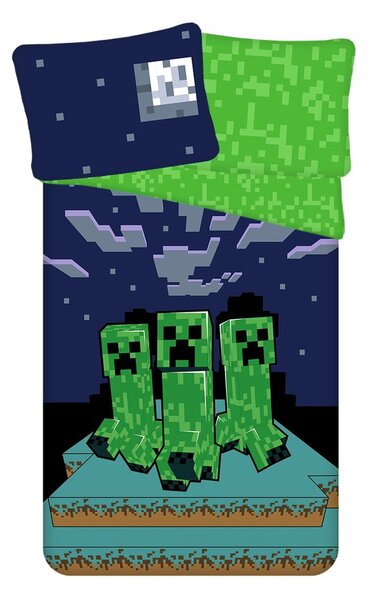 Set copripiumino e federa da bambini verde/blu in cotone per letto singolo 140x200 cm Minecraft "Sssleep Tight" – Jerry Fabrics