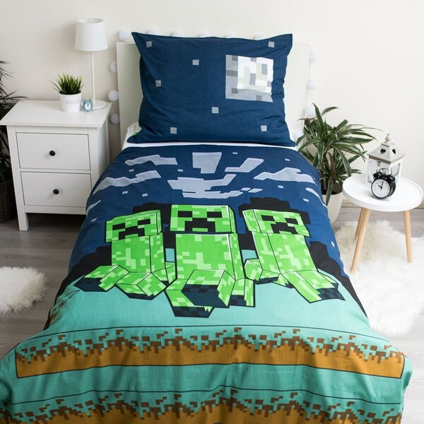 Set copripiumino e federa da bambini verde/blu in cotone per letto singolo 140x200 cm Minecraft "Sssleep Tight" – Jerry Fabrics
