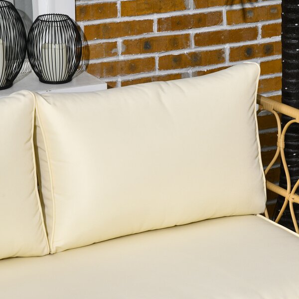 Outsunny Set salotto da giardino divano 2 posti + 2 poltrone + 1 tavolino piano vetro temperato 7 cuscini crema