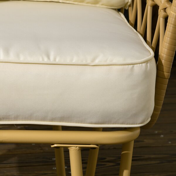 Outsunny Set salotto da giardino divano 2 posti + 2 poltrone + 1 tavolino piano vetro temperato 7 cuscini crema