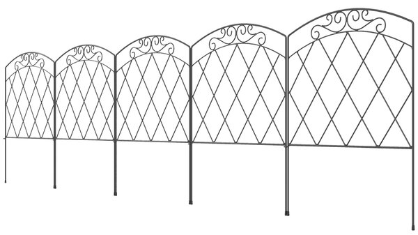 Outsunny Lot de 5 recinzioni da giardino decorative, bordure in metallo nero con ornamenti per aiuola fiorita - 305 x 80 cm nero