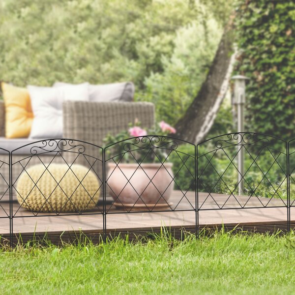 Outsunny Lot de 5 recinzioni da giardino decorative, bordure in metallo nero con ornamenti per aiuola fiorita - 305 x 80 cm nero