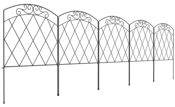 Outsunny Lot de 5 recinzioni da giardino decorative, bordure in metallo nero con ornamenti per aiuola fiorita - 305 x 80 cm nero