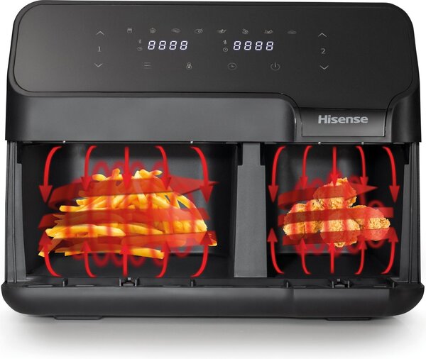 Hisense Friggitrice ad Aria 8.8 Litri 2 Cestelli Indipendenti (5.5L + 3.3L) Potenza 1700W colore Nero - HAF2900D