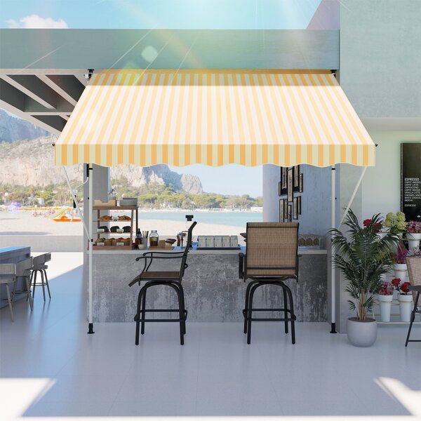 Outsunny Tenda avvolgibile da Sole per Esterno con Manovella, Struttura in Metallo e Pali di Supporto, 300x150cm, Giallo e Bianco | Aosom Italy