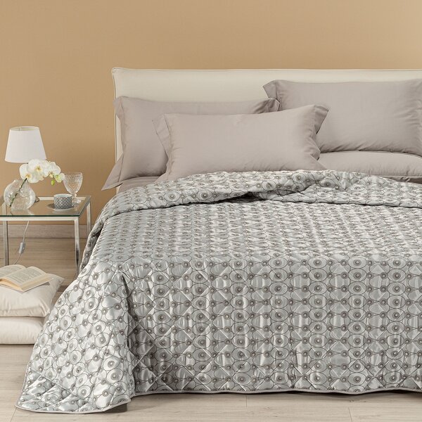 Copriletto Trapuntato In Raso Jacquard Collins Matrimoniale Dreaming Non Specificato Grigio Caleffi