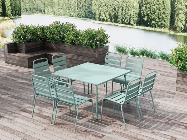 Sala da pranzo da giardino un tavolo L.120 cm e 8 sedie impilabili in Metallo Verde acqua - MIRMANDE di MYLIA