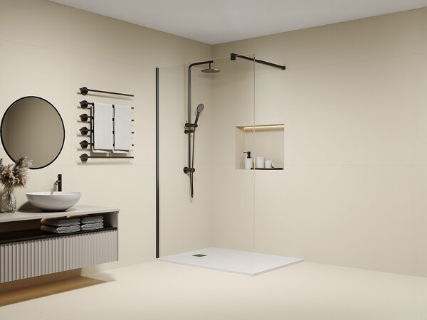 Parete da doccia walk in, 120 x 200 cm Vetro anticalcare da 8 mm Nero opaco - DAREN