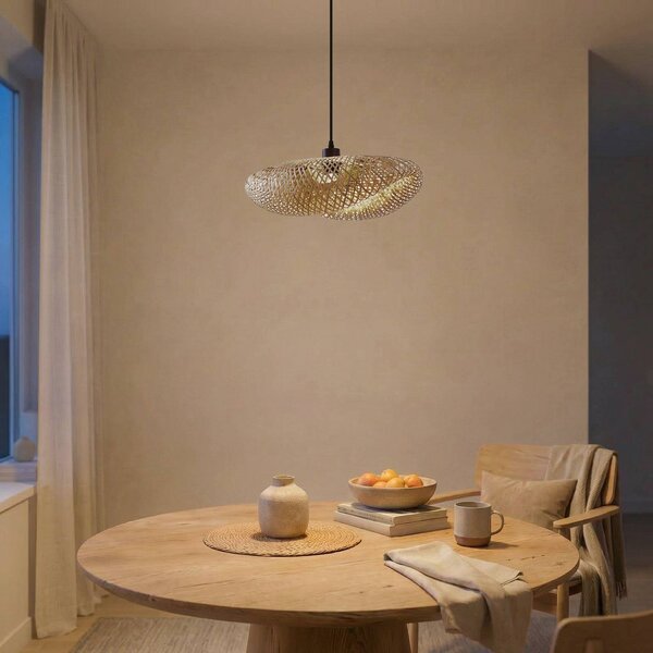 Lampada a sospensione Eleane Lindby, dimmerabile, Legno chiaro, Soggiorno / Sala da pranzo, bambù, Campagna / Rustiche, Lampada a sospensione
