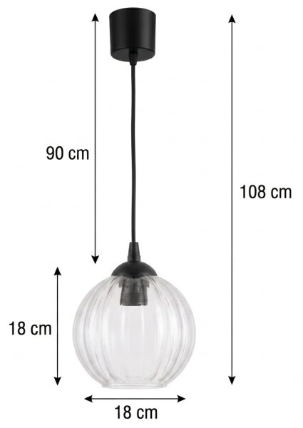 Brilagi - Lampadario LED a sospensione con cavo RETRO GLASS 1xE27/60W/230V diam. 18 cm nero/trasparente