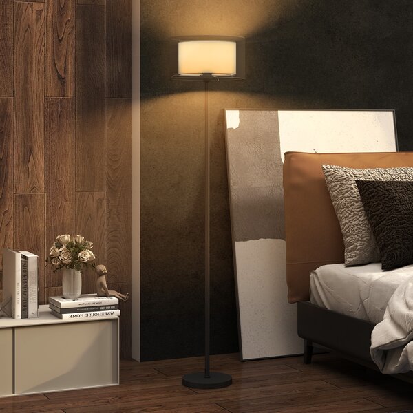 Lampada da Terra Design Moderno con Doppio Paralume Attacco E27 e Interruttore a Pedale in Metallo Ø33 x 152.5 cm Nero