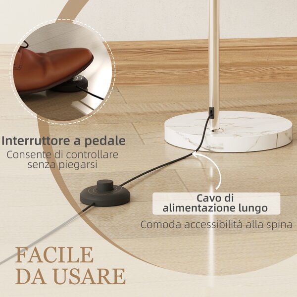 HOMCOM Lampada da Terra ad Arco con Interruttore a Pedale, in Marmo, Metallo e Plastica, 26x90x180 cm, Bianco e Arancione | Aosom Italy
