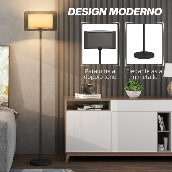 HOMCOM Lampada da Terra Moderna con Doppio Paralume e Interruttore a Pedale, Ø33 x 152.5 cm, Nero | Aosom Italy