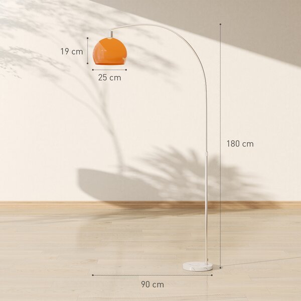 HOMCOM Lampada da Terra ad Arco con Interruttore a Pedale, in Marmo, Metallo e Plastica, 26x90x180 cm, Bianco e Arancione | Aosom Italy