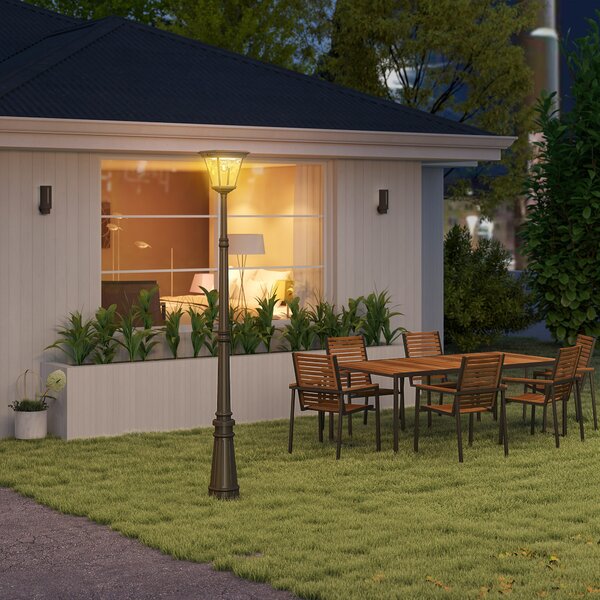 Outsunny Lampione da Giardino a Energia Solare con Sensore PIR, in Alluminio e Vetro, 26x24x220 cm, Nero | Aosom Italy