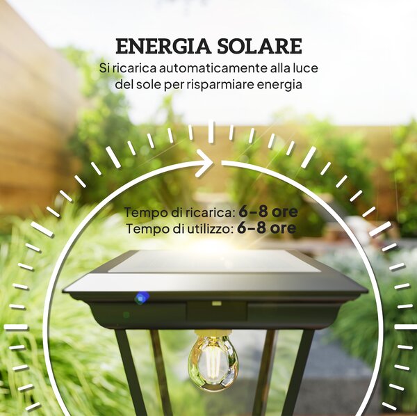Outsunny Lampione da Giardino a Energia Solare con Sensore PIR, in Alluminio e Vetro, 26x24x220 cm, Nero | Aosom Italy