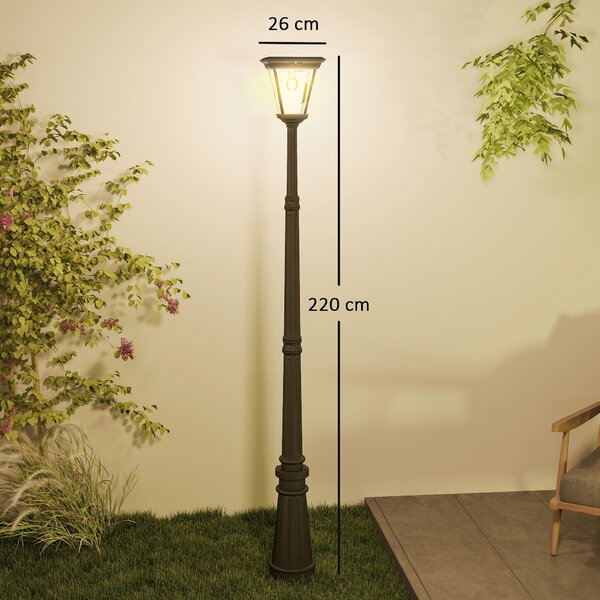 Outsunny Lampione da Giardino a Energia Solare con Sensore PIR, in Alluminio e Vetro, 26x24x220 cm, Nero | Aosom Italy
